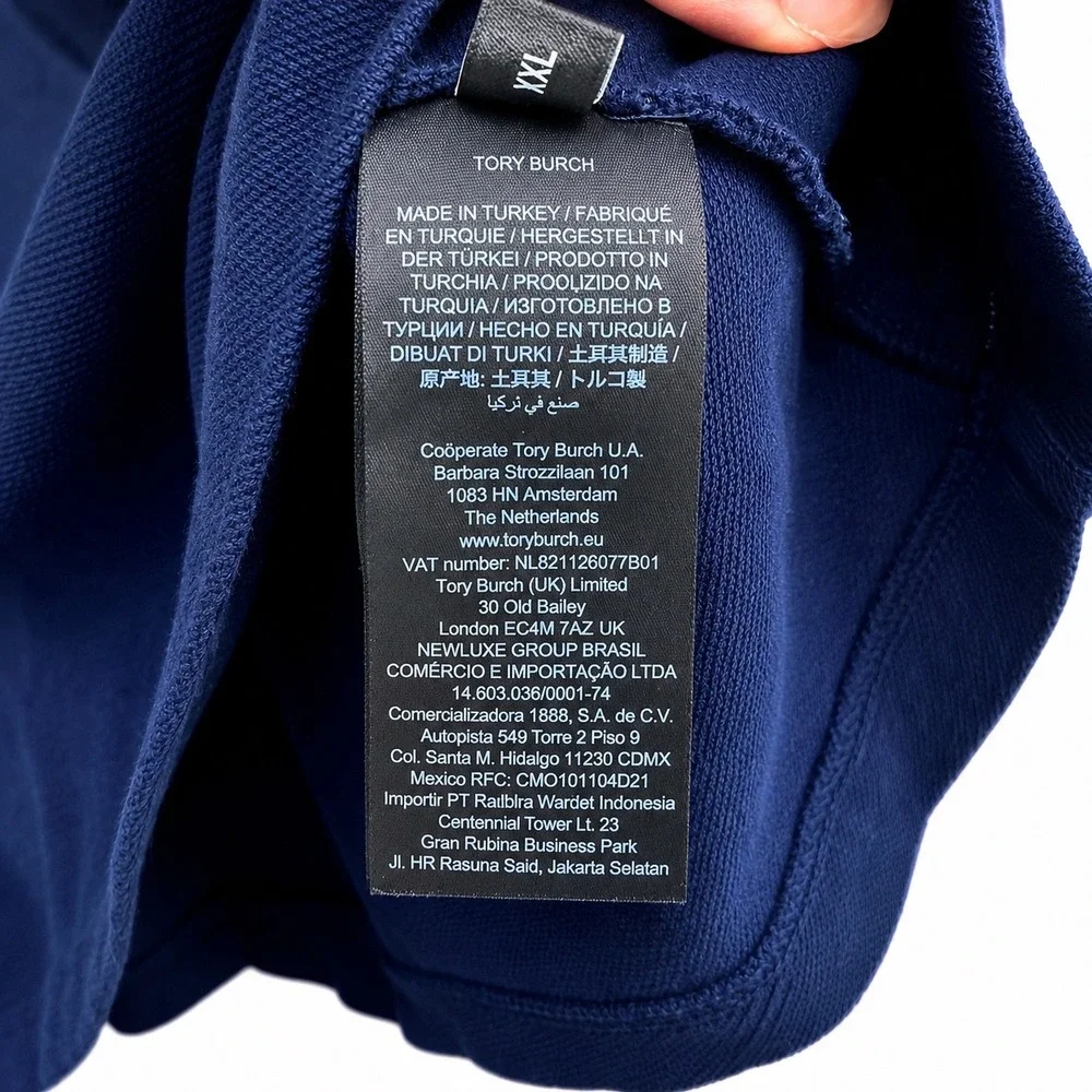 Tory Burch Navy Blue Short Sleeve Pique Polo Shirt XXL Gold Logo Buttons